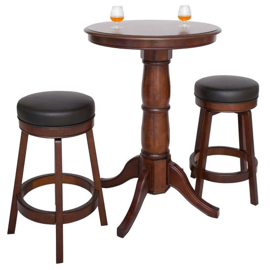elegant high-top Oxford 3 Piece Hardwood Pub Table Set features a beautiful 30-in sunburst veneer tabletop